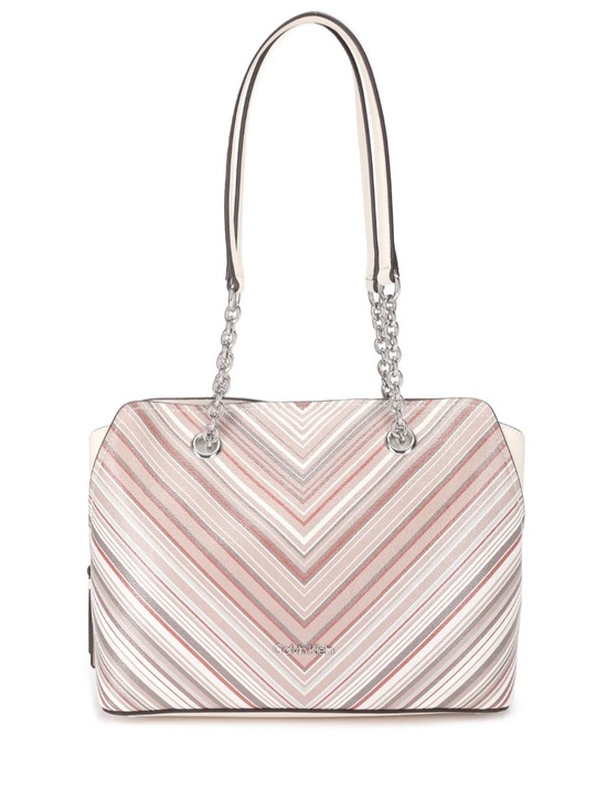 Calvin Klein Handbags - Calvin Klein Striped Chevron Tote Bag in Blush and Cream